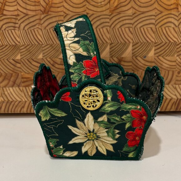 Mrs Claus handmade small fabric quilted candy or gift basket with handles, Xmas - Picture 2 of 9
